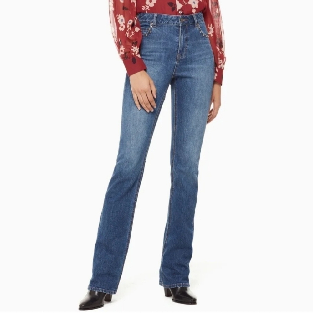Kate Spade Broom Street Blue High Rise Studded Flared Jeans